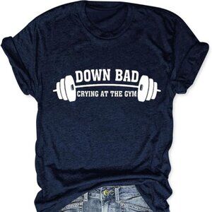 NWOT Down Bad Crying at Gym Tshirt.  Navy Blue Size Large.  Taylor Swift Fans!